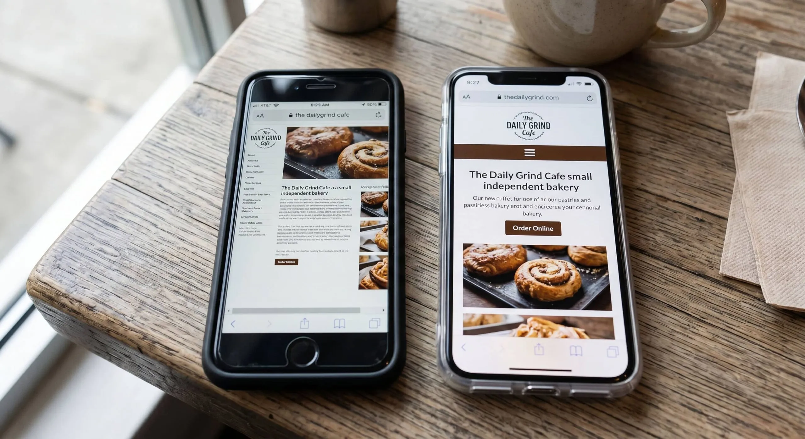 A mobile phone showing a poorly optimized small business website